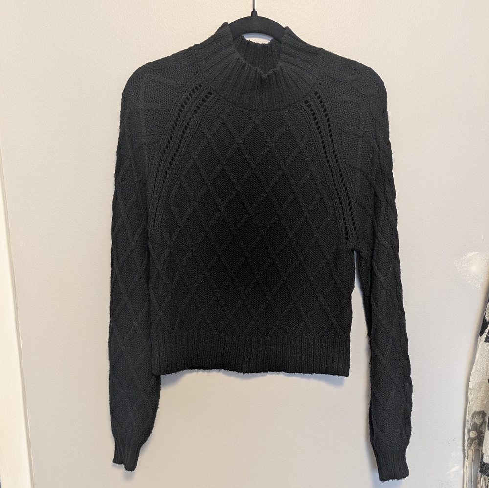 American Eagle Black Cropped Mock Neck Sweater